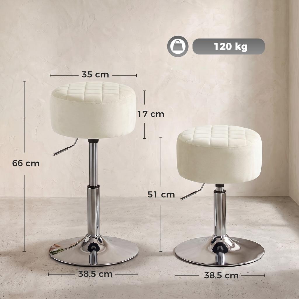 Bar Stool Adjustable Swivel Chair Velvet Feel Seat 1 Piece Beige