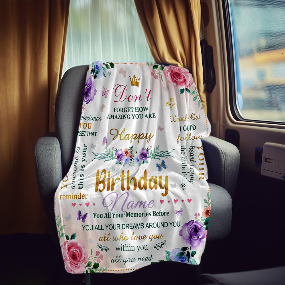 Birthday Floral Customize Your Name Rv Blanket Comfortable Soft Lightweight Multiseasonal Blanket For Travel Camping Picnics Sofas Rvs Beds Living