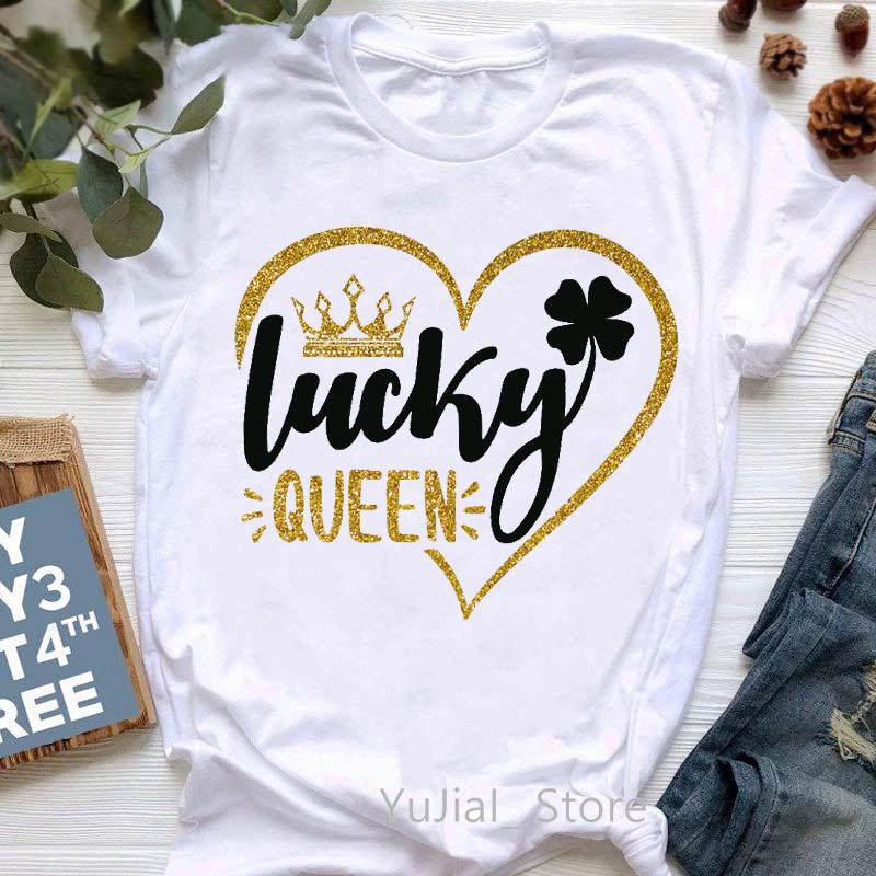 Golden Lucky Queen Graphic Print T-Shirt Women’S Clothing Crown Leopard Pink Love Tshirt Femme Summer Fashion T Shirt Female