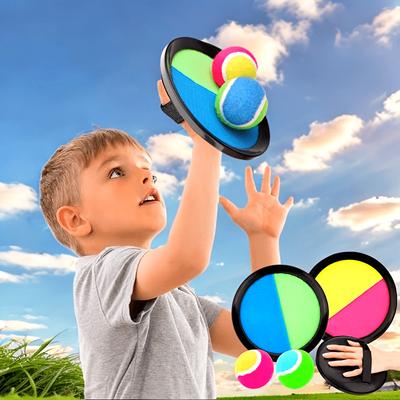 [Sticky Ball Game] Interactive Kids Sticky Ball Game Set | 19cm Mixed Color Plastic Fly Disc with Suction Cup - Throw and Catch Toy