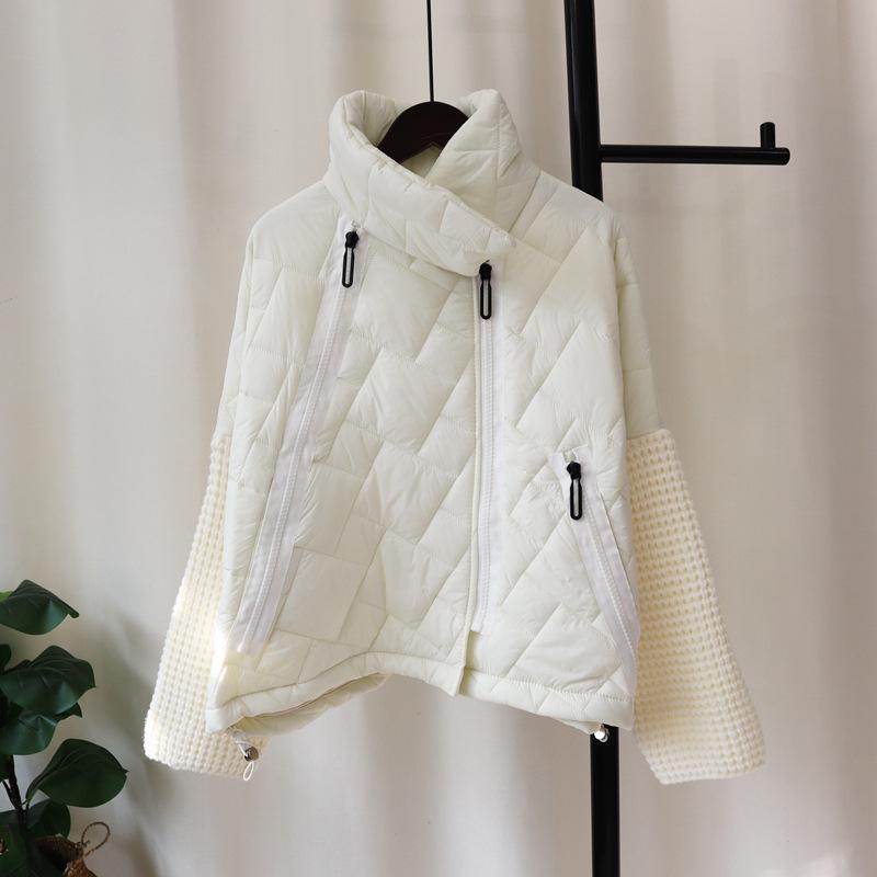 

Стойка-воротник, застежка-молния, чувство дизайна, хлопковая одежда, вставка, вязаный кардиган, осень и зима, новый утолщенный свободный свитер-жакет, женский One size