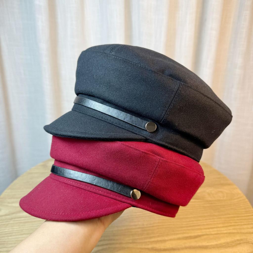 Autumn and Winter Slim Casual Short Cover Warm Woolen Flat Hat Women's Fashion Cloud Octagonal Hat Niche Trend