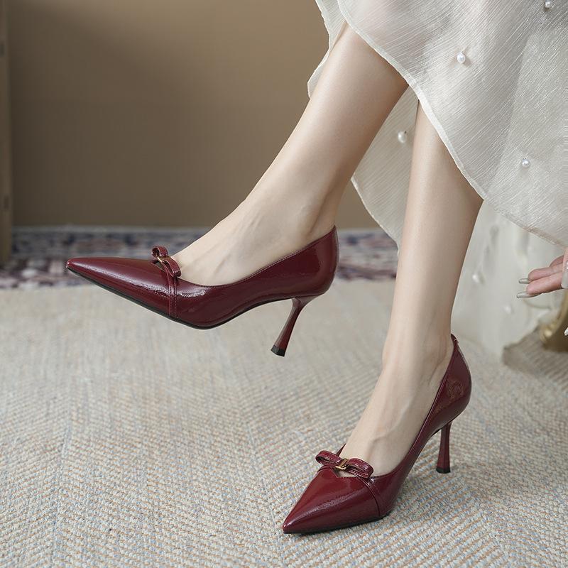 Retro Temperament Bow High Heels Women's Pointed Head Thin Heel Design Sense Single Shoes Spring CM