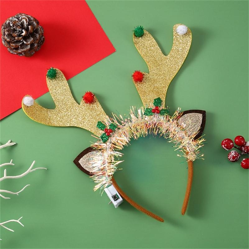 Flashing Christmas Headband with Built-in LED Light New Year Headgear Festive Hair Accessories for Holiday Parties