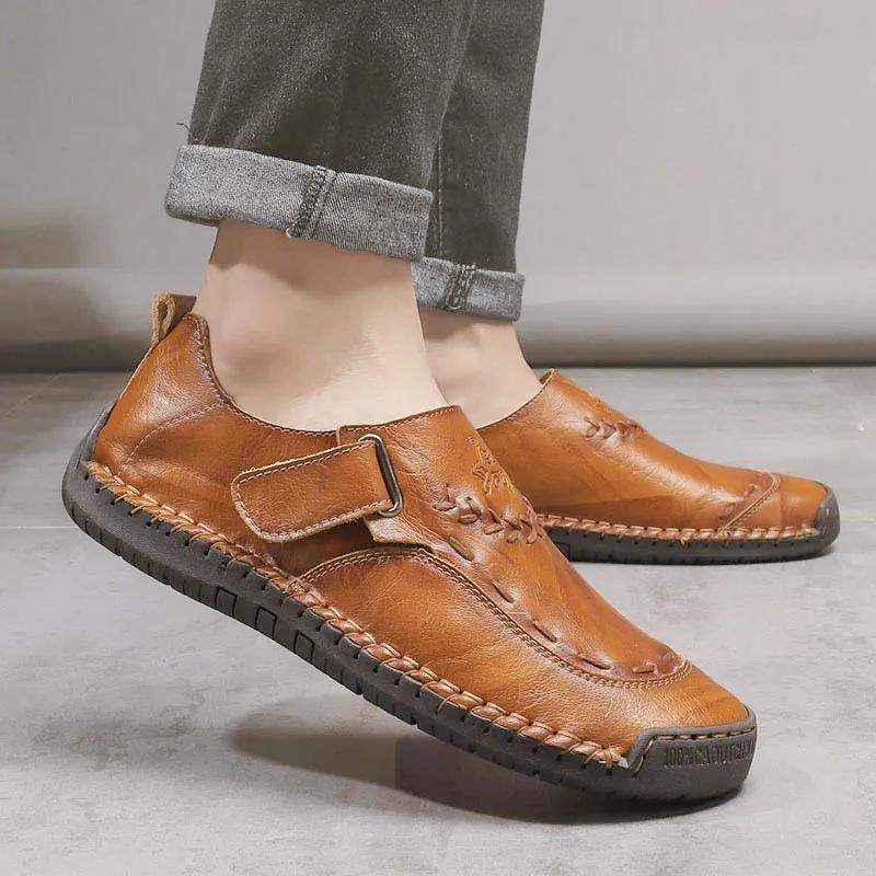 Fashion Split Leather Men Casual Shoes Brand Men Sneakers Breathable Slip-on Mens Loafers Classic Moccasins Comfortable Driving Shoes