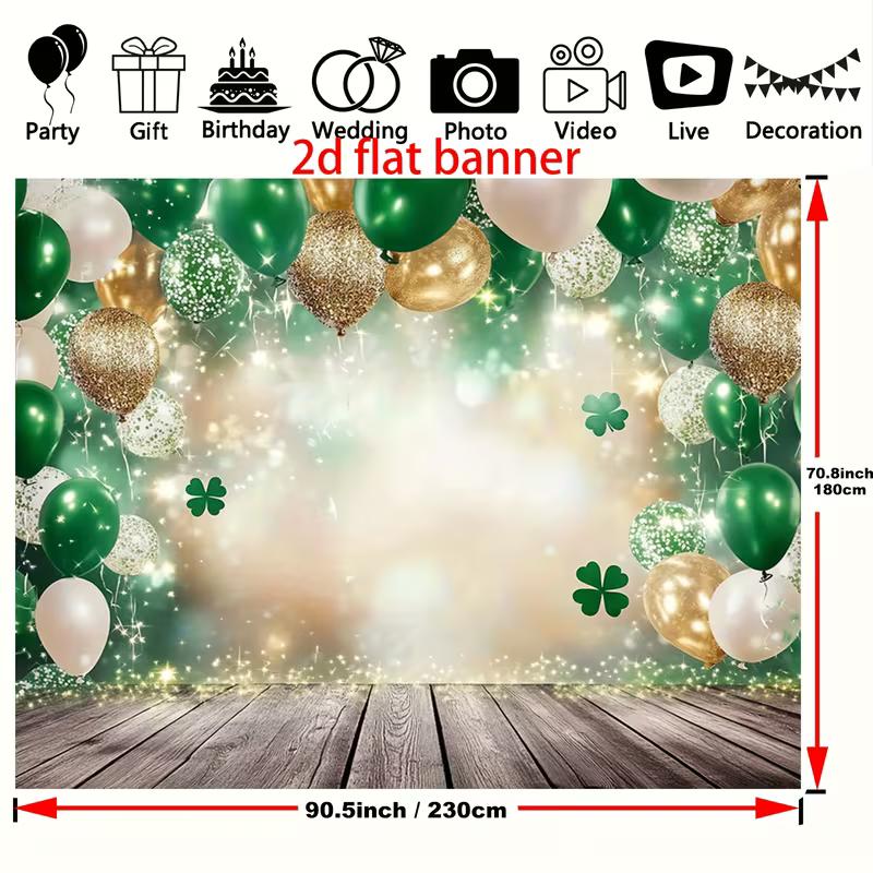 2D Lucky Shamrock Party Backdrop with Wooden Floor Photography Background Banner