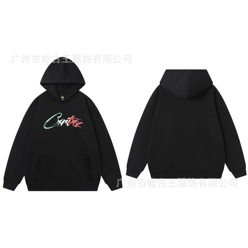 Unisex sada mikiny s kapucí a tepláků s potiskem písmen, podšitá fleecem, bavlněná směs, Streetwear, Zimní outfit