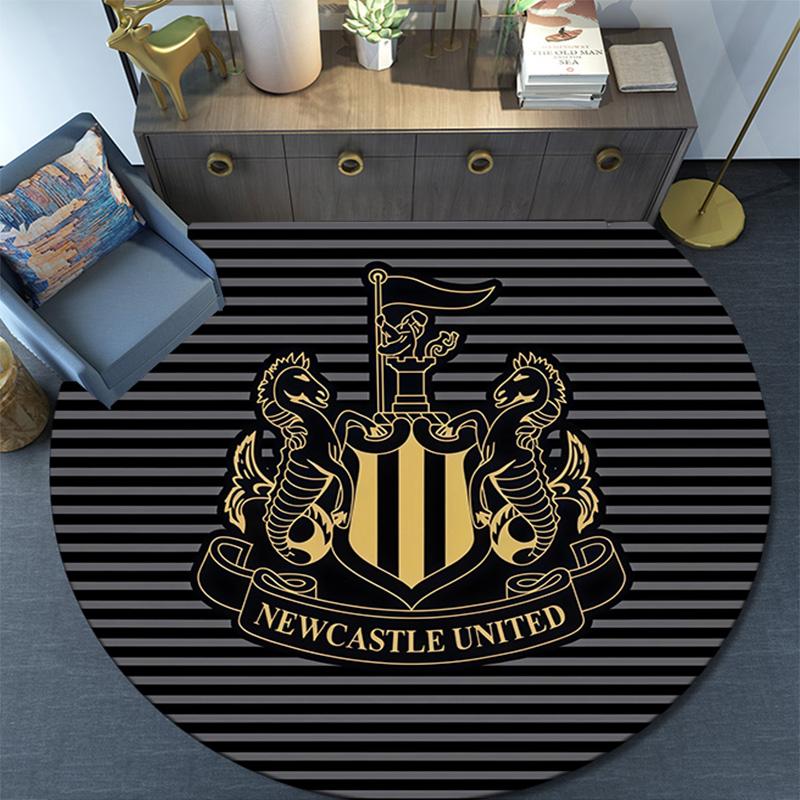 Newcastle United FC Round Area Rug,Carpet Rug for Living Room Bedroom Sofa Playroom Decor,Non-slip Floor Mat