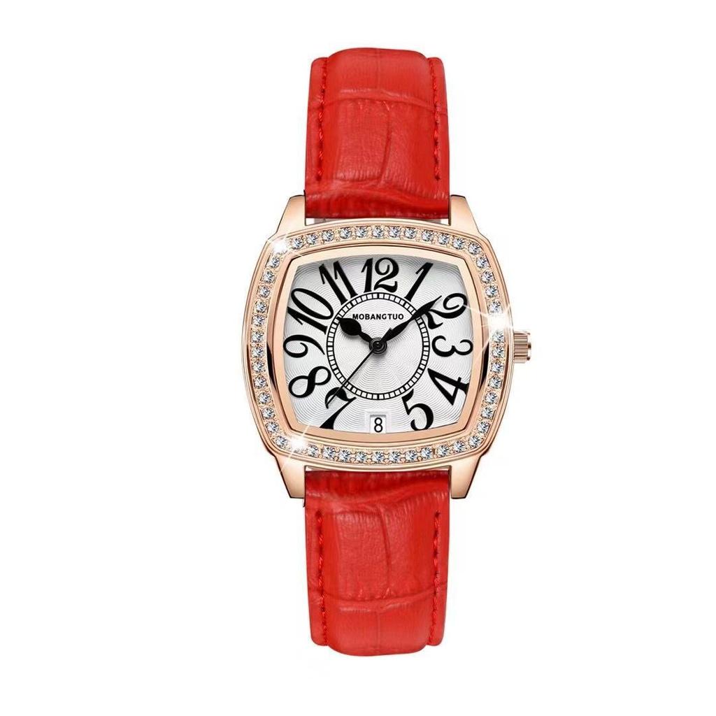 Square Women'S Watch Digital Scale With Date Small Square Watch Retro Coffee Belt Waterproof Fashion Women'S Watch