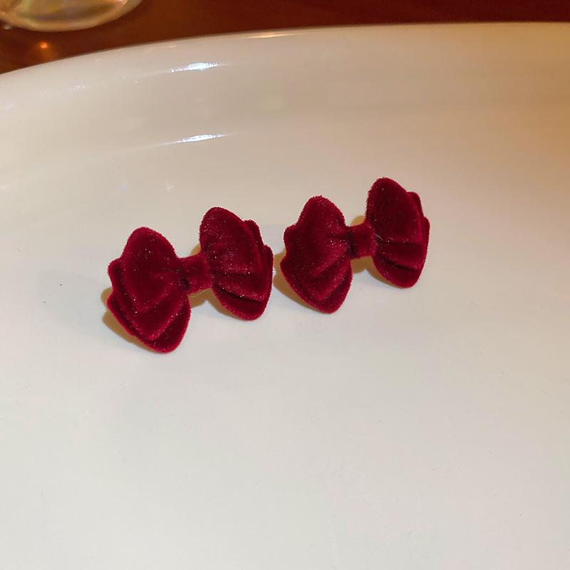 French Burgundy Love Petal Fringed Earrings Niche Fashion Trendy Stud Earrings Earrings Women
