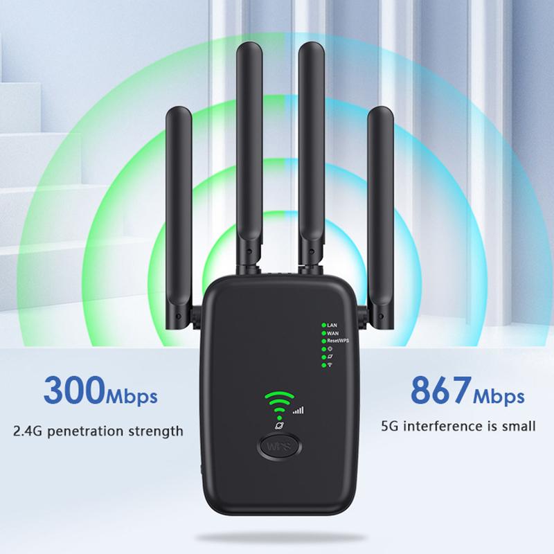 1200Mbps Wireless Wifi Repeater Wifi Signal Repeater Dual-Band 2.4G 5G Wifi Extender Antenna Network Amplifier Wps Router