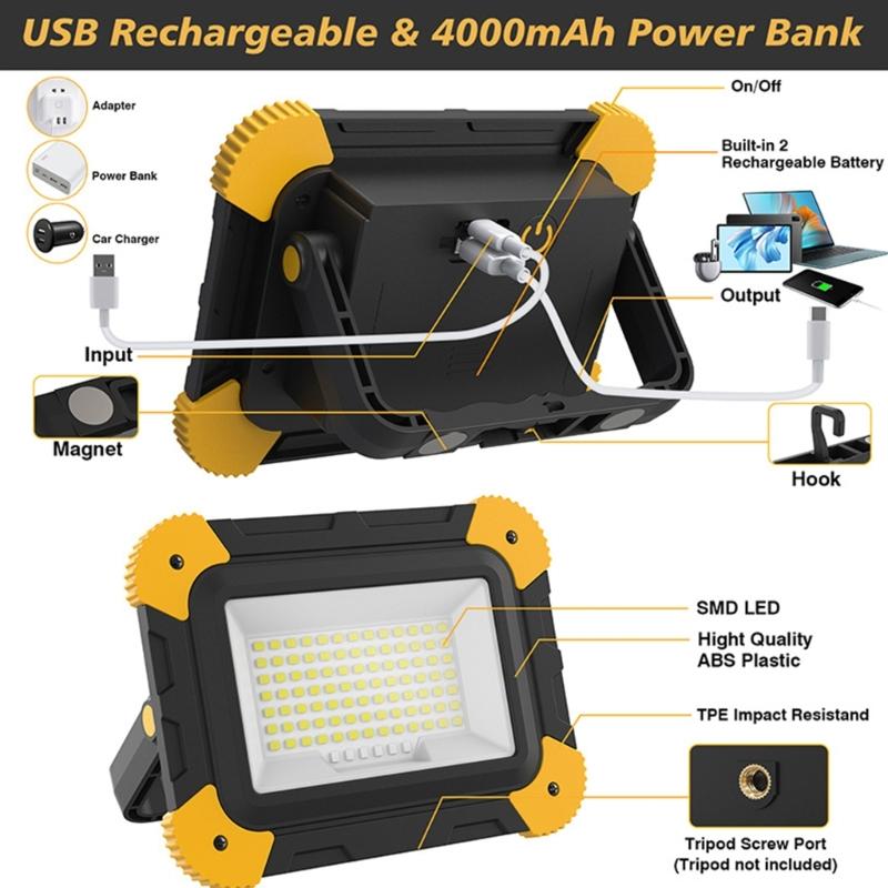 High Brightness LED Camping Lamp With Magnetic Base Portable Rechargeable For Outdoor Adventures Waterproof ABS Material