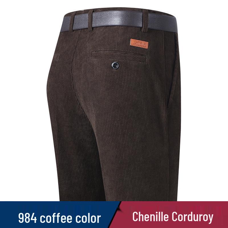 

Мужские осенне-зимние вельветовые шениловые брюки - высокая посадка, прямой крой, свободная посадка для среднего и пожилого возраста 42