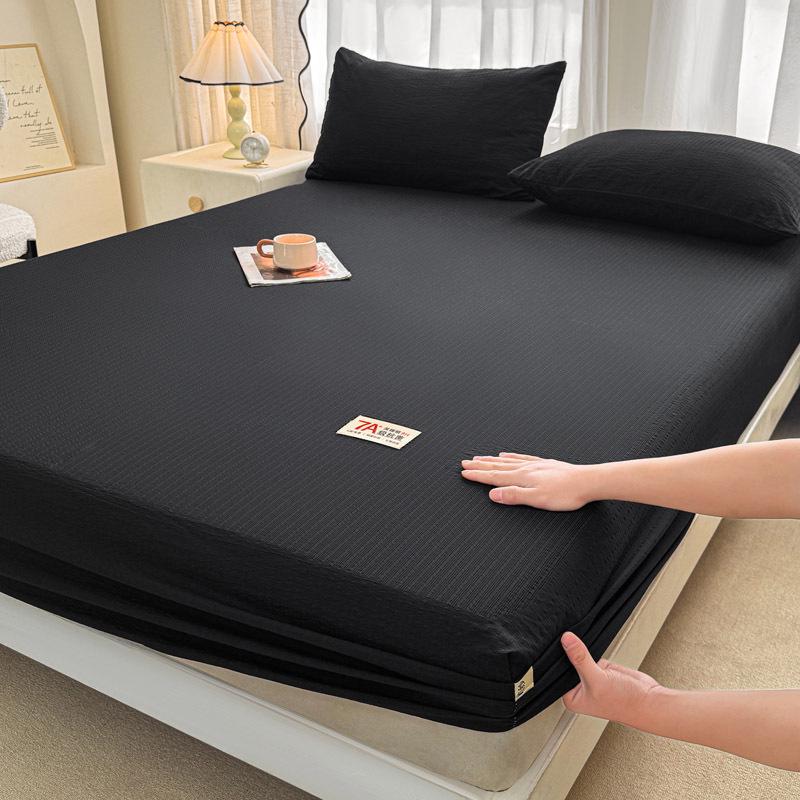 Class A Solid Color Double-Layer Crinkled Gauze Fitted Sheet - Naked Sleep Friendly & Machine Washable