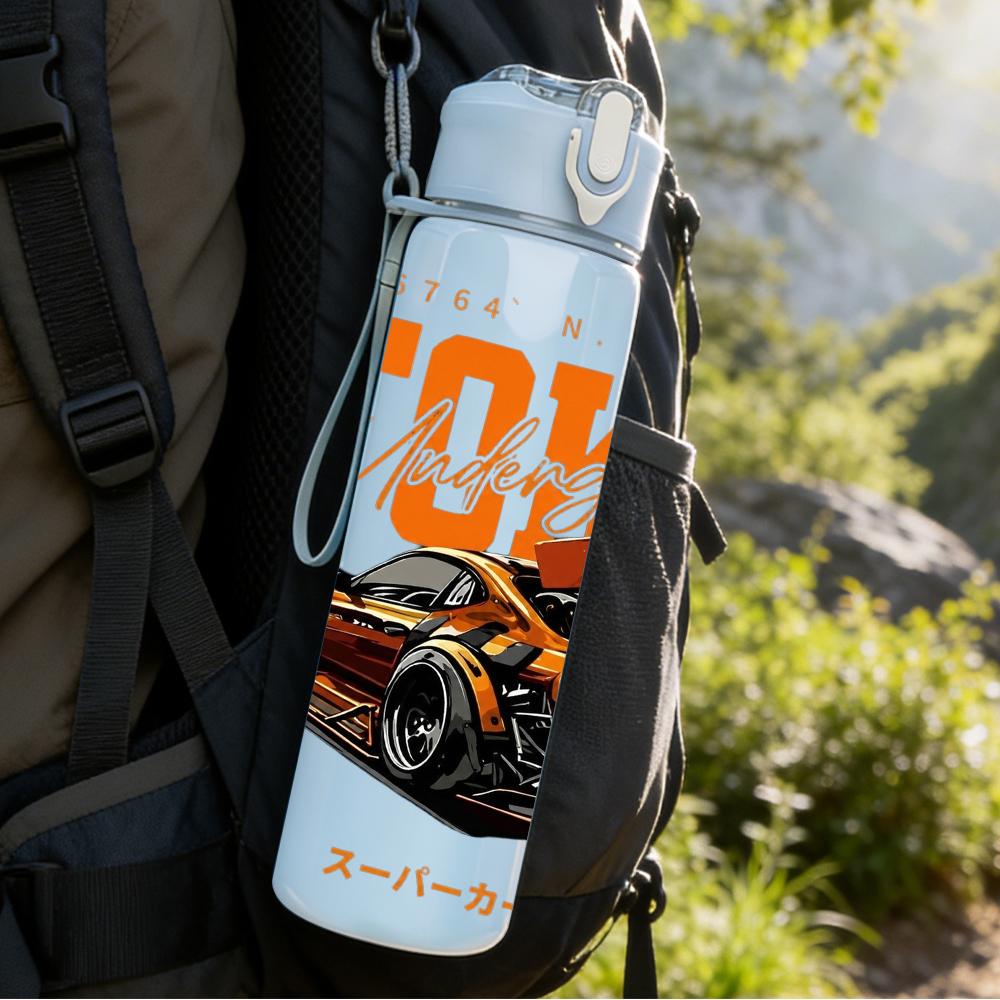1PC Tokyo Orange Race Car Layout 750ml Color Plastic Water Bottle Leakproof Flip Straw Lid For Sports Office Home Use