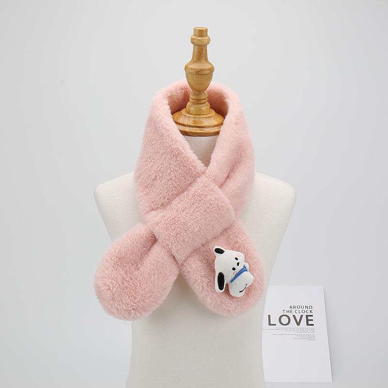 Adorable Kids' Furry Dog Scarf for Autumn/Winter - Cozy Single Color Cross Neck Warmer