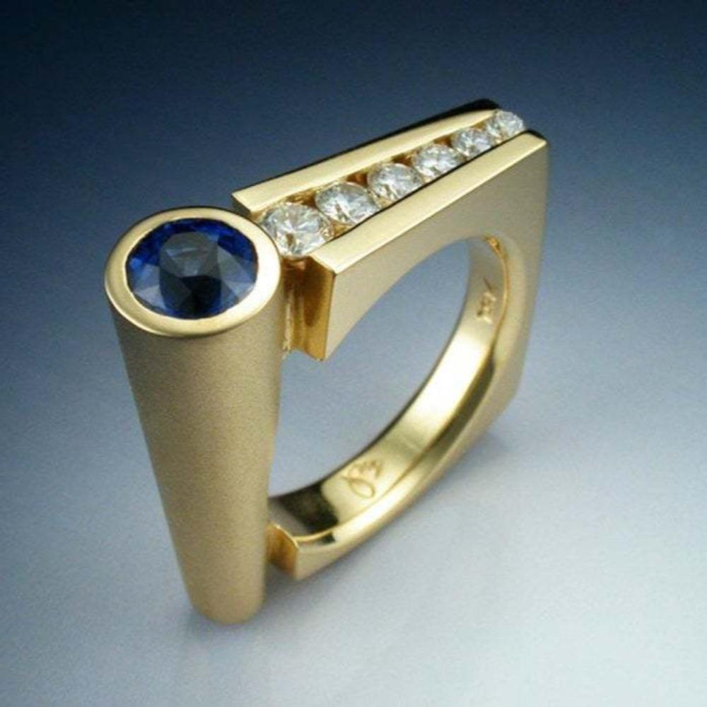 

Elegant Blue Gemstone 3A Zircon Penholder Ring for Women European Style Wedding Engagement Jewelry no. 6 золотой