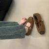 2025 autumn and winter new round head one-word buckle Mao Mao thick-soled foot cover velvet warm women's cotton shoes
