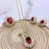 Pigeon Blood Red Zirconia Jewelry Set: Necklace, Earrings & Ring – Ruby Colored Luxury Design