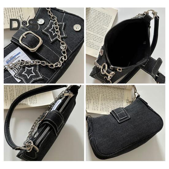 Grunge Hobo Bag Denim Shoulder Bag Underarm Bag Vintage Crossbody Bag Casual Handbag for Women Girls Daily Outings Street