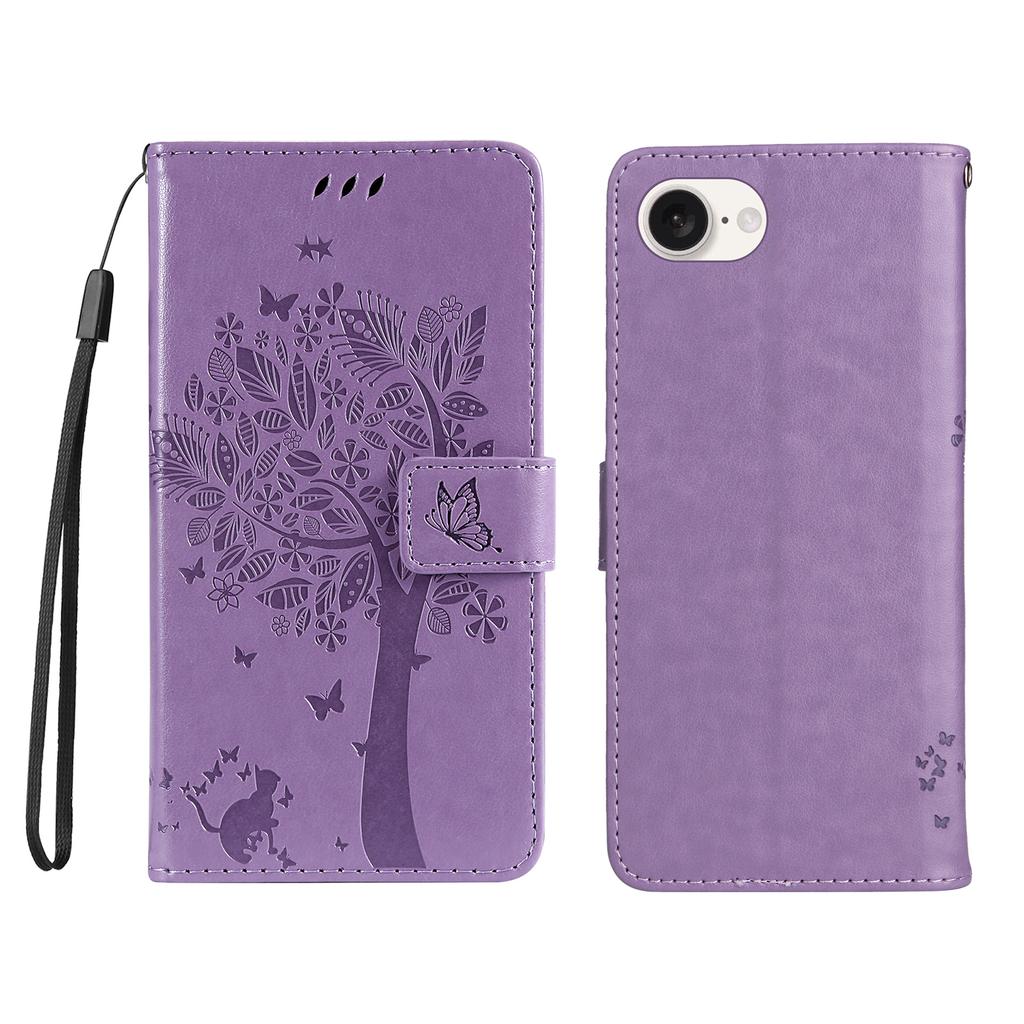For iPhone 16e Phone Case with Stand Cat Tree Pattern Leather Wallet Mobile Cover
