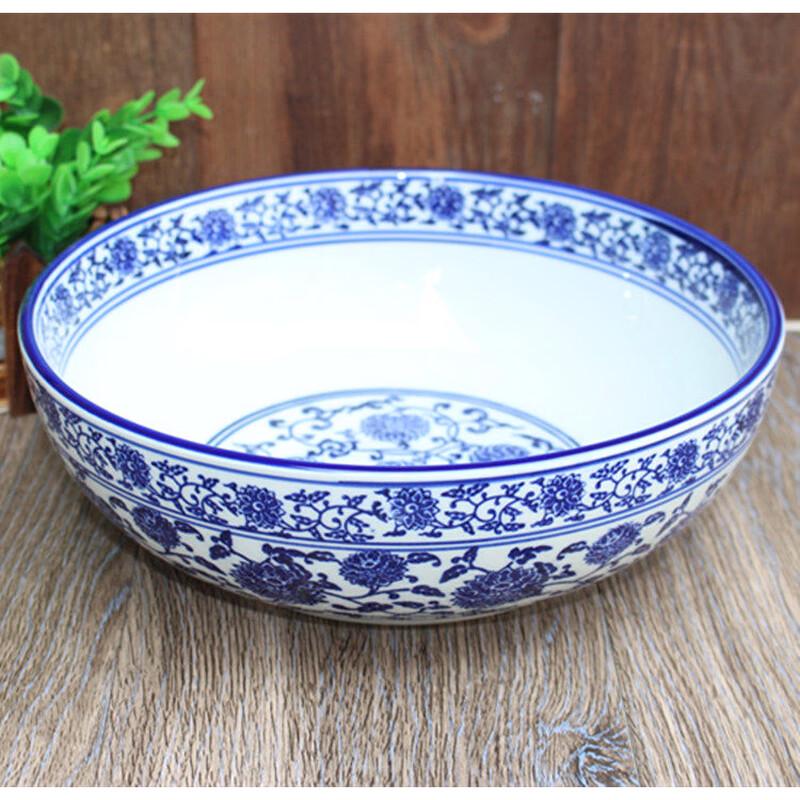 Chinese Style Blue and White Ceramic Serving Bowl