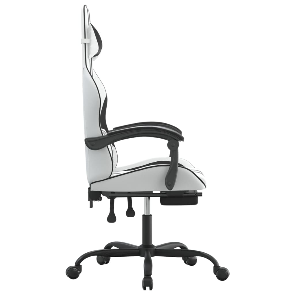 Vidaxl Gaming Armchair with Footrest, White-Black, Faux Leather