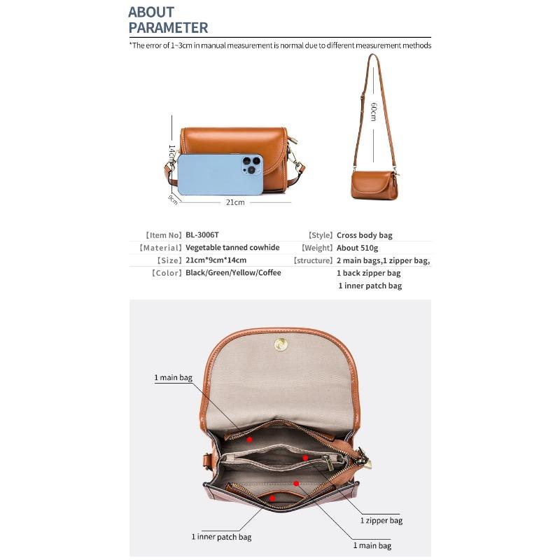 Women's Lightweight Small Crossbody Bag, Summer Genuine Leather Phe & Coin Purse, Cute Shoulder Messenger Pocket for Commuting