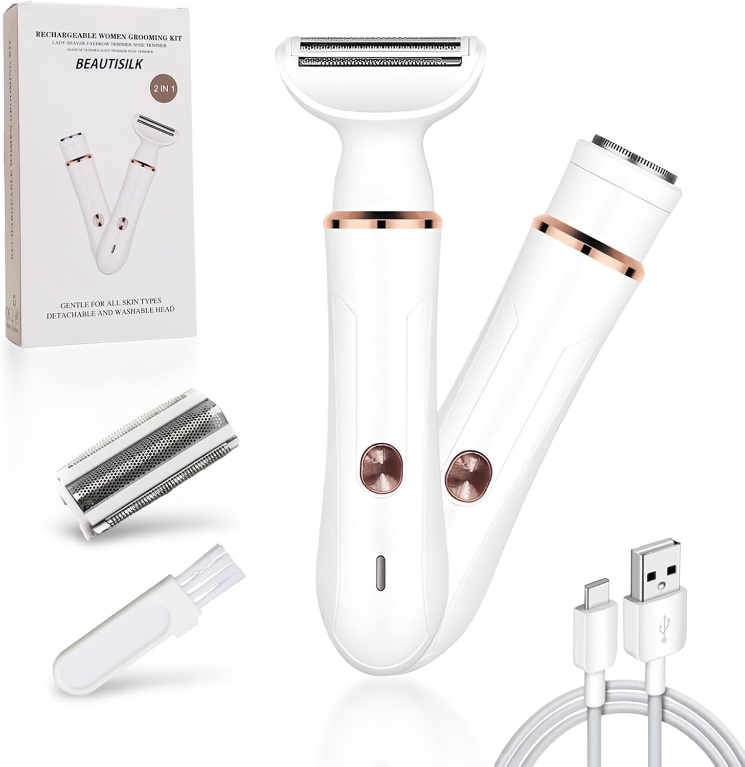 

Electric Razor for Women: 2-in-1 Painless Epilator & Hair Removal Kit, Wet&Dry Use, Cordless, Type-C Rechargeable with Facial Ha United States