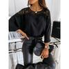 Spring Autumn Long Sleeve Lace Blouses & Shirts Women Solid Color Commuter Top Round Neck Small Shirt