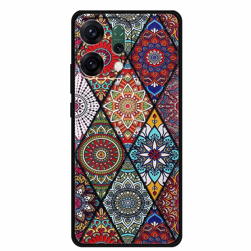 For Oppo Reno 14 5G 3D CaseRelief Flowers Emboss Phone Cover For Oppo Reno 14 Black Silicone Shockproof Soft Fundas Protector