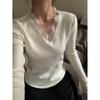 Light ripe style lace collar flared sleeve knitted sweater soft waxy sweater women's autumn and winter slim-fitting inner long-sleeved bottoming top