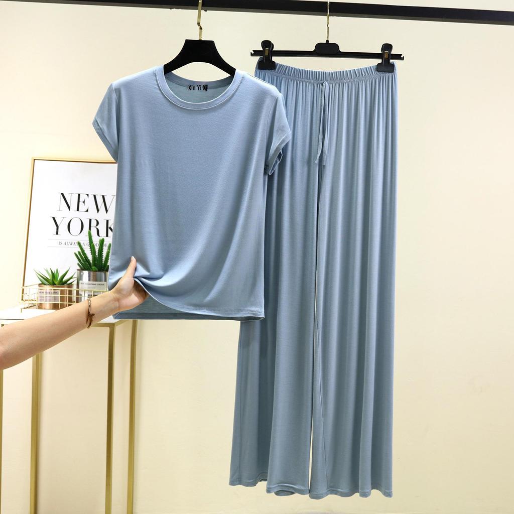 Plus Size Modal Pajama Set: Short Sleeve T-Shirt & Long Casual Pants