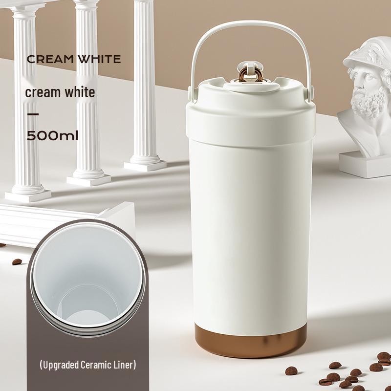 316 Ceramic Liner Thermos Cup for Female Students - Portable Travel Coffee Cup with Double Drink and Straw.
