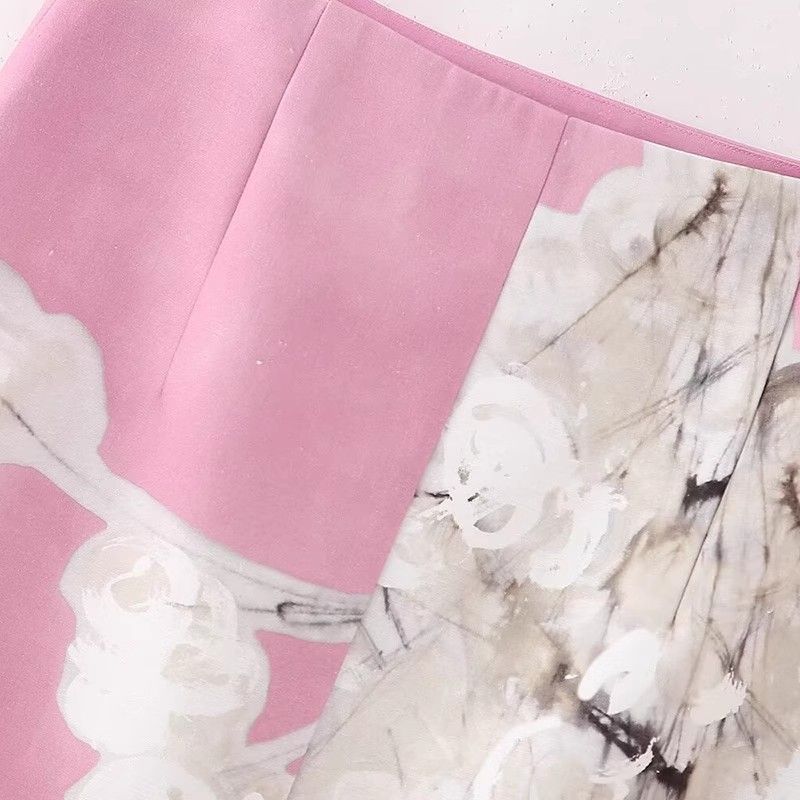 Spring/Summer New Retro Style High Waist Slit Skirt Linen Blend Print Straight Skirt 2394119