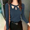 Autumn Cutout Halter Neck Knitted Pullover - Women's Slimming Long Sleeve Sweater