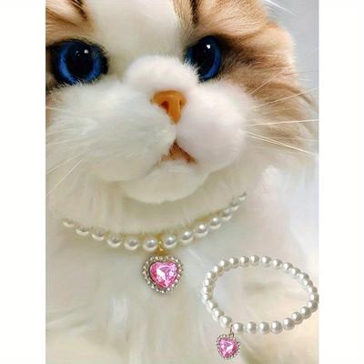 1pc Cat Beaded Necklace Cute Highly Attractive Rhinestone-Studded Dog&Cat Collar Decorative Item For Photo-Shooting Necklace Resistant To Cat Bites