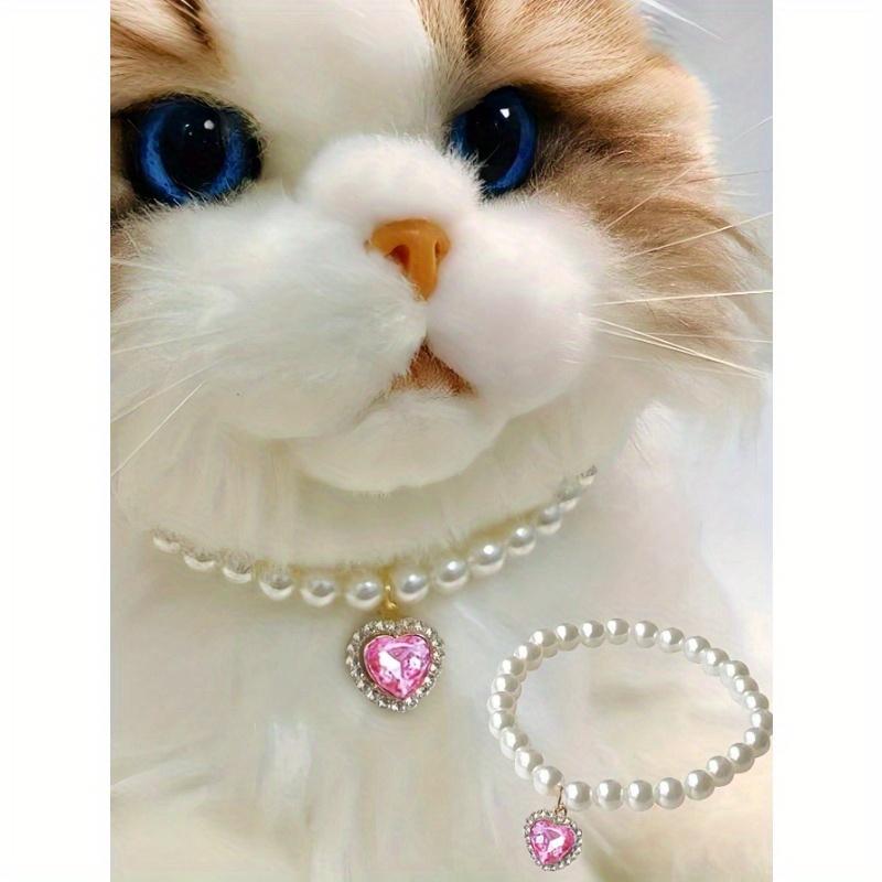 1pc Cat Beaded Necklace Cute Highly Attractive Rhinestone-Studded Dog&Cat Collar Decorative Item For Photo-Shooting Necklace Resistant To Cat Bites