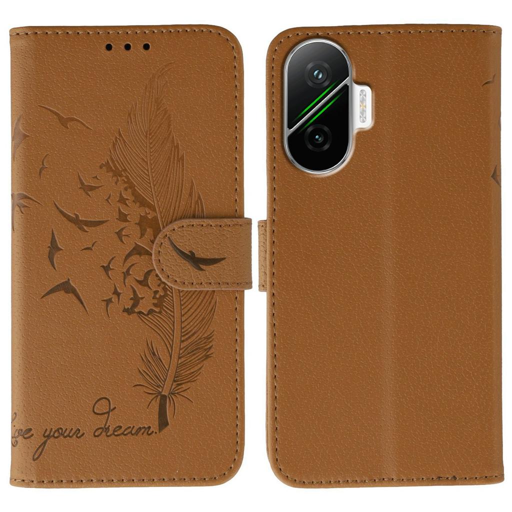 For Xiaomi Poco F7 5G/Redmi Turbo 4 Pro 5G Case Feather Imprint PU Leather Wallet Phone Cover