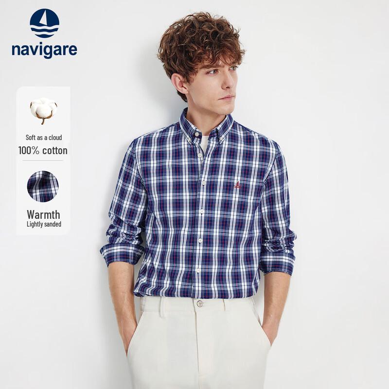 Navigare Men's Vintage Plaid Cotton Long Sleeve Shirt