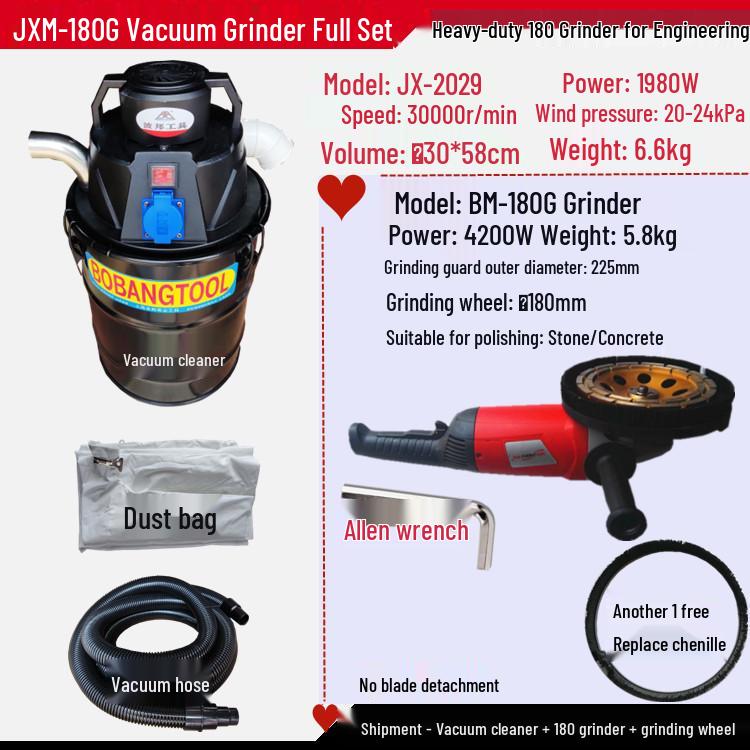Bobang 180° Dust Cover for 7" Angle Grinder - Concrete Grinding & Polishing Vacuum Attachment