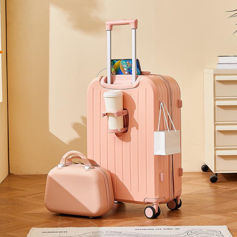 Women’s Durable Leather Trolley Suitcase: New Model, Mother-Child Carry-On with Lock