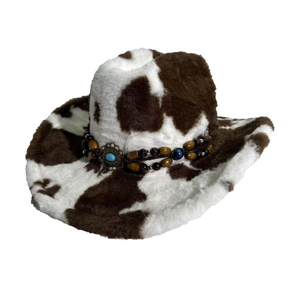 Soft Plush Faux Fur Cowboy Hat Wide Brim Windproof Cowboy Cap Western Cowboy Hat For Men Women
