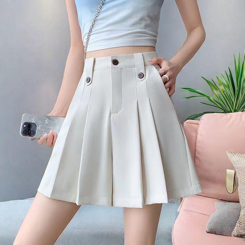 

Women s Summer 2026 Pleated High-Waist A-Line Blazer Shorts: Slimming, Casual, Loose Wide-Leg Style S (recommended weight 75-90 jin) светло-бежевый