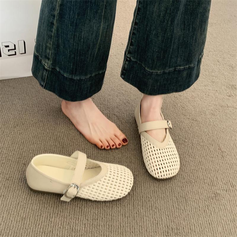 Mary Jane single shoes children's new summer hollow mesh woven fishing net shoe size bag head sandals