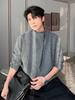 High Neck Solid Color Men's Sweater - Irregular Button Design, Youthful Loose Fit Knitwear