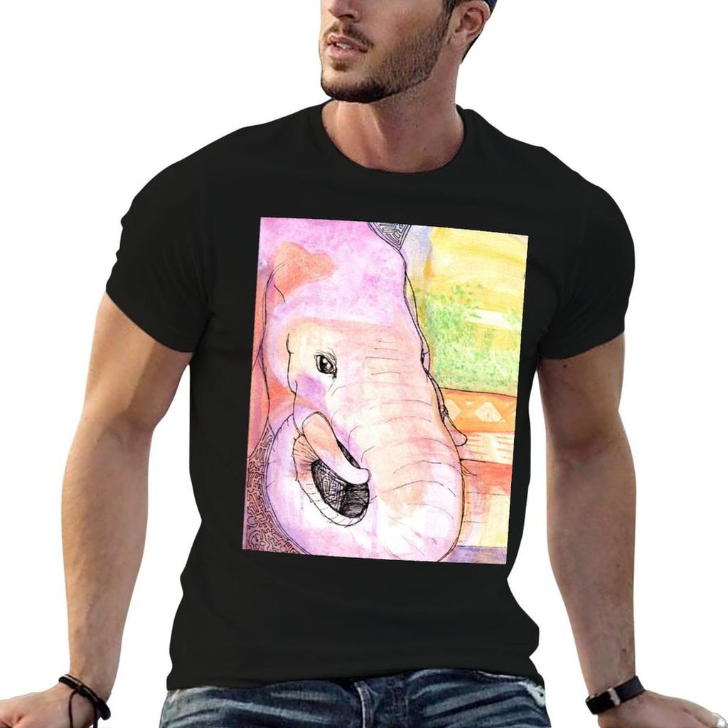 Elephant Sunset T-Shirt T Shirt Man Designer T Shirts for Man Graphic Vintage T Shirts Cotton 1