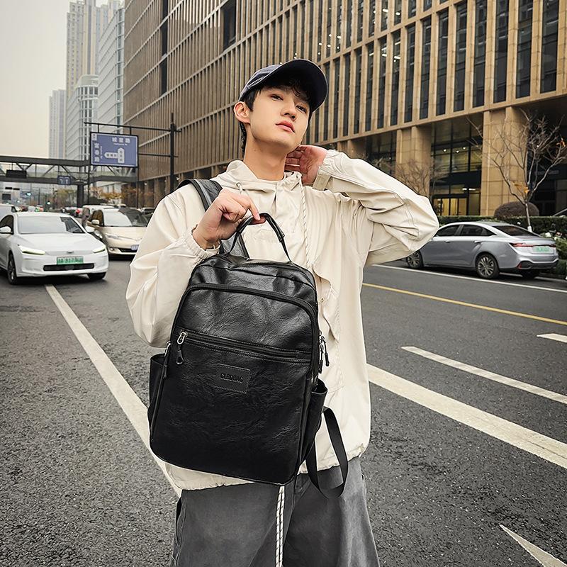 Retro pu soft leather morning backpack large capacity trend travel computer bag backpack
