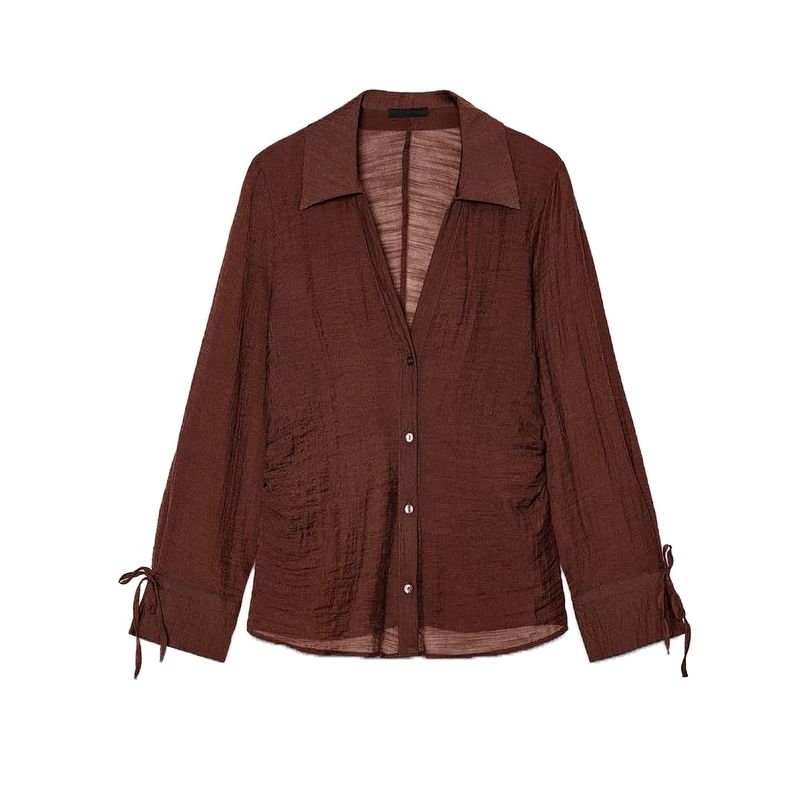 

Summer New Product Women s Clothes Minimalist Wind Wrinkle Effect Long Sleeves Lapel Work Clothing Shirt Tops 3897087 Brown L