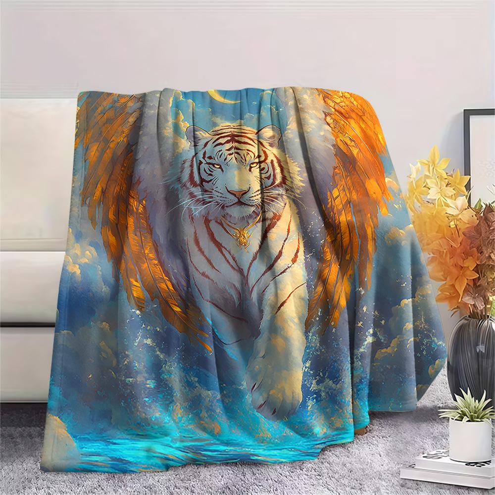 White Tiger Print Flannel Blanket, High quality Comfortable for All Seasons, Home Decor, Warmth and Comfort, Perfect for Christmas Gifts